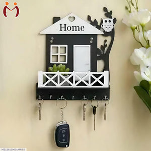 Black Owl House Key Holder with Plant Balcony