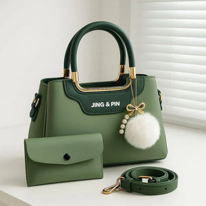 Pink Synthetic Leather Handbag with Belt & Keychain for Girls