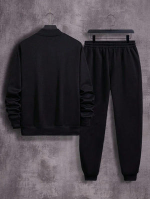 Men Fleece Zipper Track Suit Black XL to XXL Winter Warm