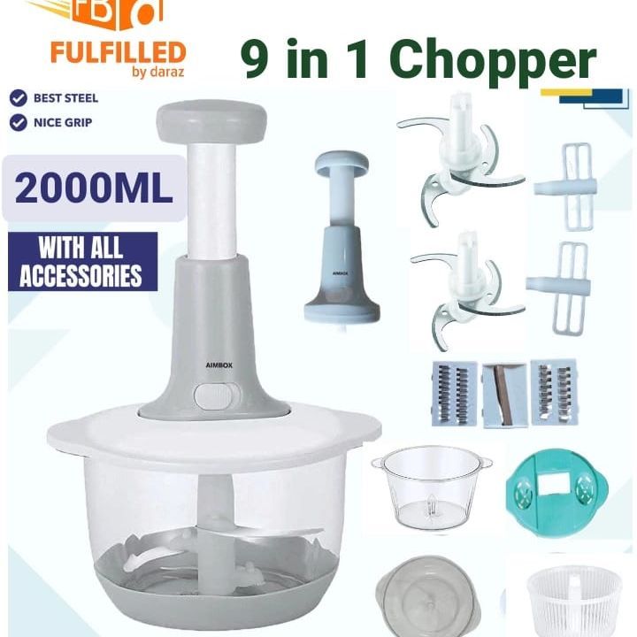 Manual Hand Push Chopper | Multi-Functional Vegetable Meat Grinder, Grater, Chopper -2 Liter (Random Color)
