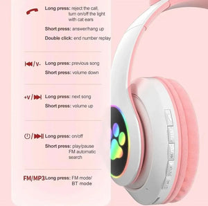 Cat Ear Bluetooth Headphones Pink with LED Lights
