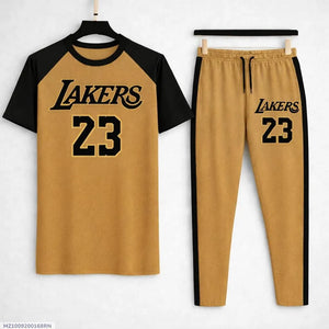 Lakers 23 Track Suit Golden Black Cotton 2Pcs