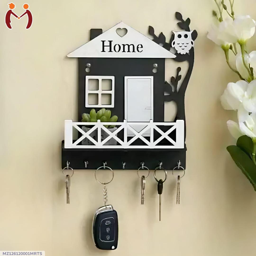 Black Owl House Key Holder with Plant Balcony