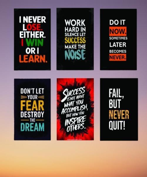 Set of 6 Motivational Wall Art Frames 8x11 MDF Wood