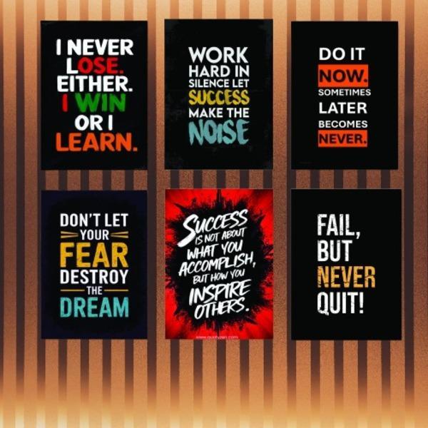 Set of 6 Motivational Wall Art Frames 8x11 MDF Wood