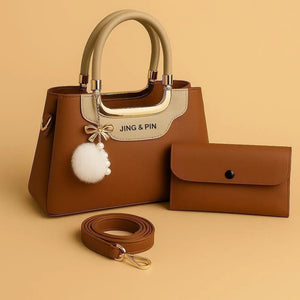 Pink Synthetic Leather Handbag with Belt & Keychain for Girls