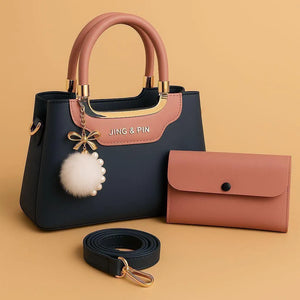 Pink Synthetic Leather Handbag with Belt & Keychain for Girls