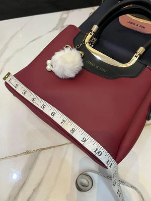Pink Synthetic Leather Handbag with Belt & Keychain for Girls
