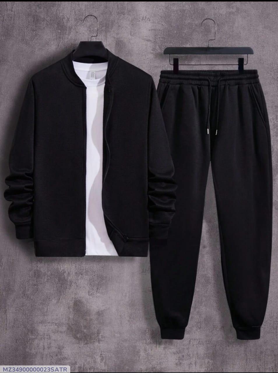 Men Fleece Zipper Track Suit Black XL to XXL Winter Warm