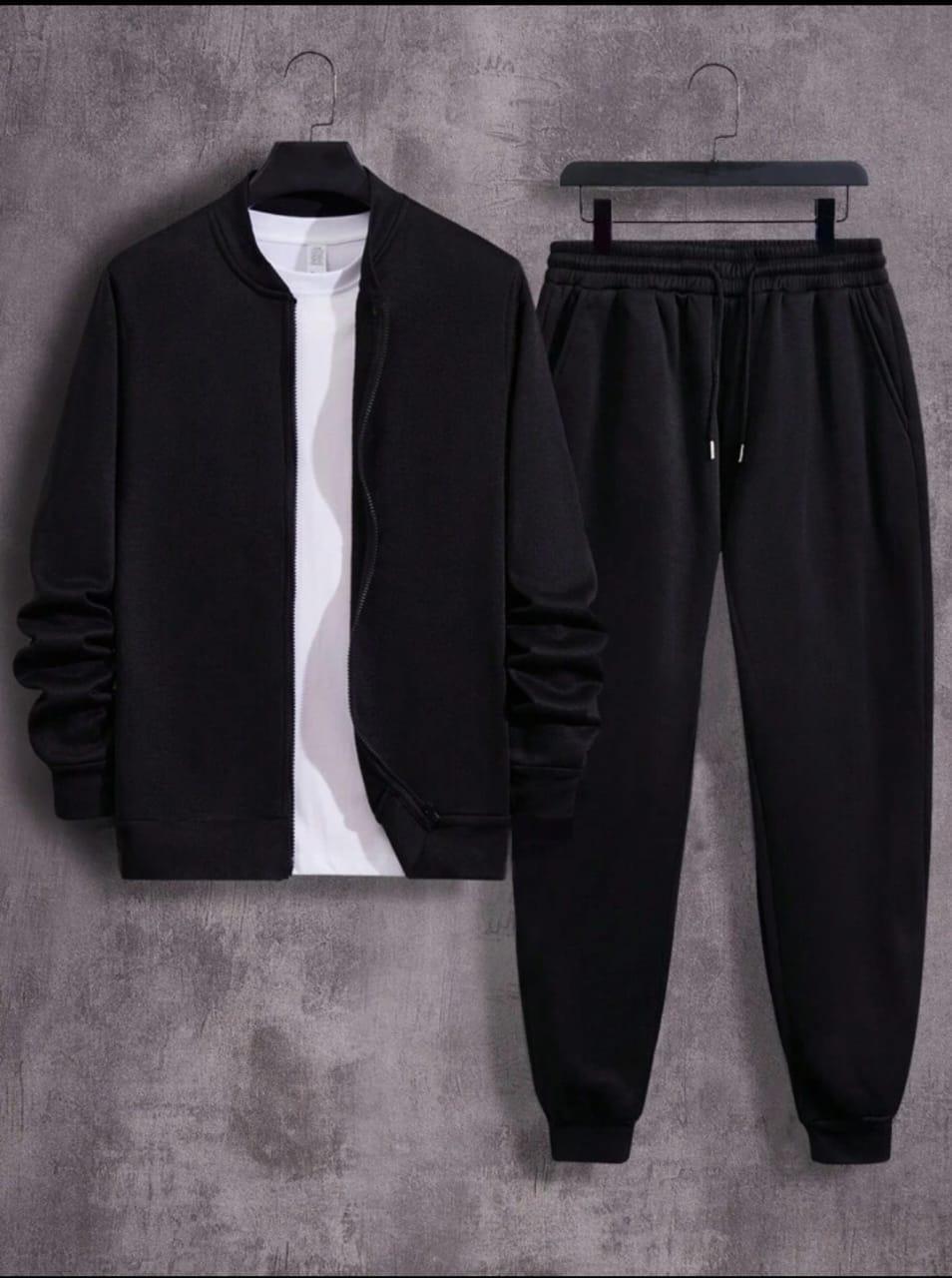 Men Fleece Zipper Track Suit Black XL to XXL Winter Warm