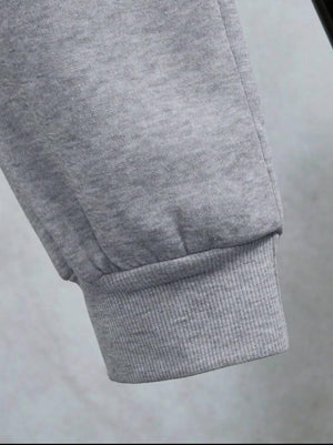 Men's Fleece Zipper Track Suit Plain Grey Slim Fit
