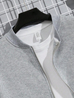 Men's Fleece Zipper Track Suit Plain Grey Slim Fit