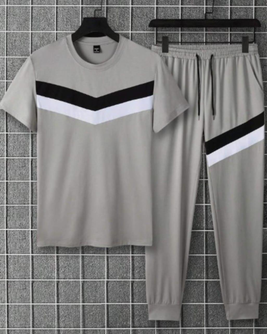 Men Grey Micro Track Suit 2Pcs Round Neck
