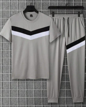 Men Grey Micro Track Suit 2Pcs Round Neck