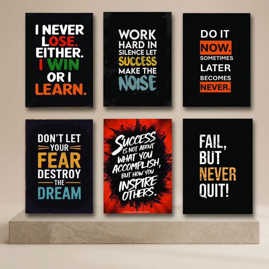 Set of 6 Motivational Wall Art Frames 8x11 MDF Wood